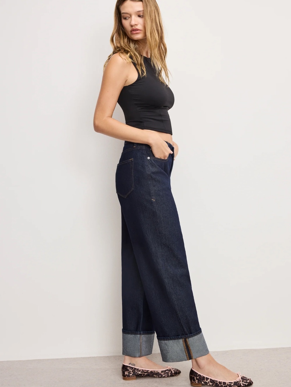 Good American Wide-Leg Cuffed Dark Indigo Jeans in size 4 NWT - Picture 5 of 8